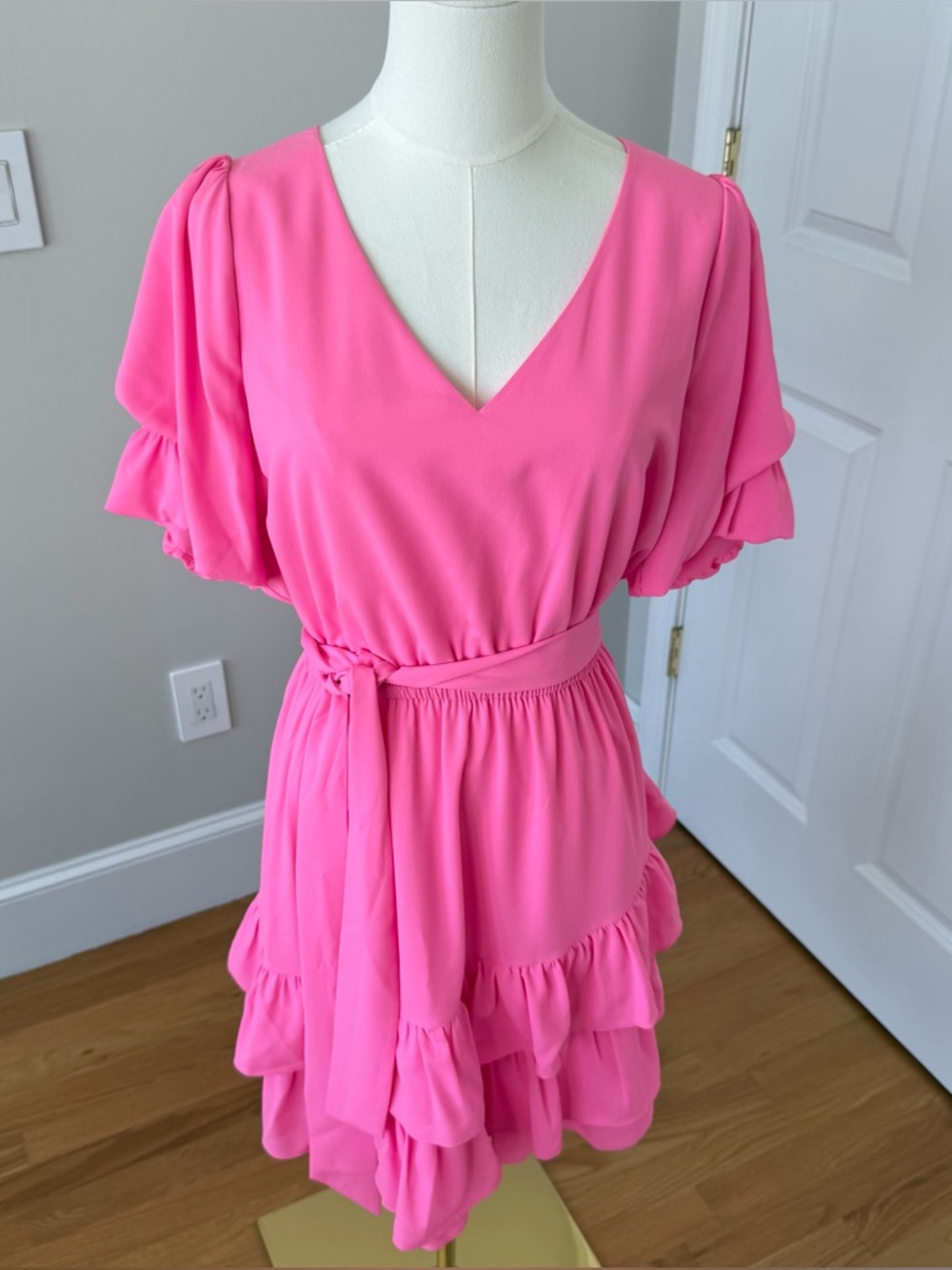 Lilly Pulitzer Bright Pink V-Neck Ruffle Mini Dress